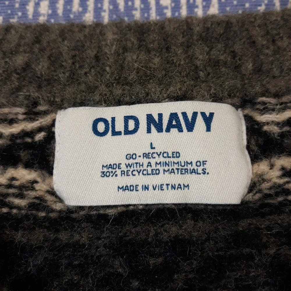 Old Navy Sweater Crew Neck Mens Large Fair Isle Multicolor Wool Blend Soft
